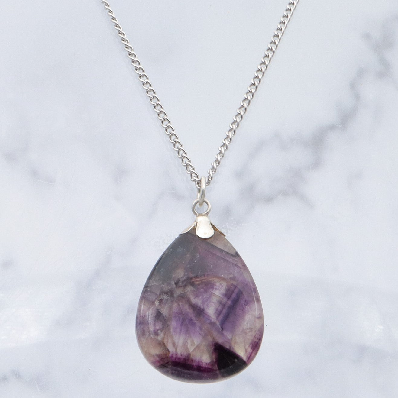 Vintage trapiche amethyst slice teardrop sterling pendant